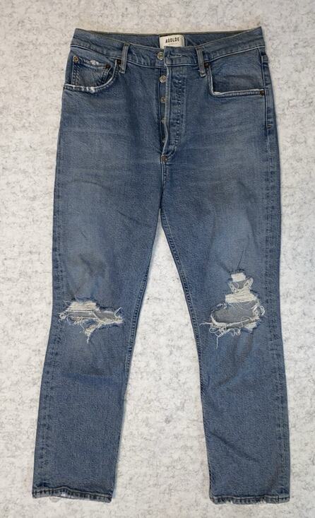 Agolde Denim - Agolde Riley Jeans Women's 27 Straight Leg High Rise Waist Button Fly Distressed
